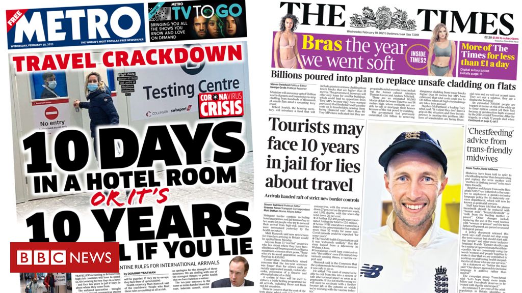 Newspaper headlines: ‚Travel crackdown‘ and cash for cladding crisis – BBC News