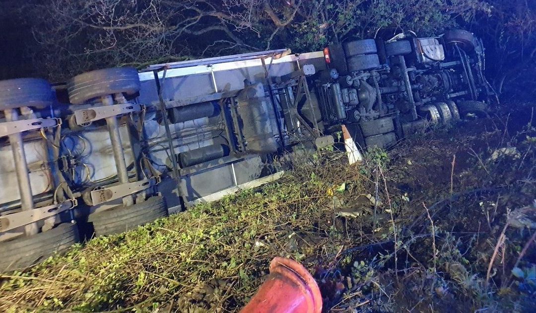M6 traffic delays with motorway shut after lorry overturns in crash – latest updates